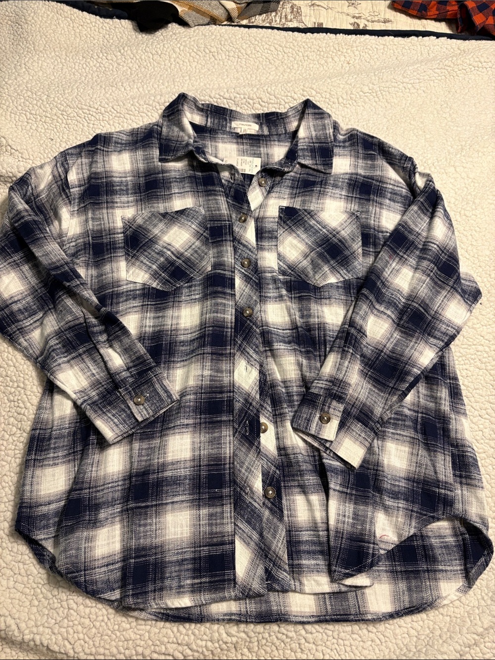 Classic Navy and White Plaid Women’s Button-Up Shirt
